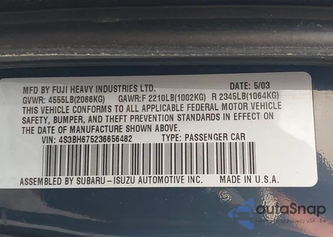 2003 Subaru Outback из США, поврежденный, VIN 4S3BH675236656482